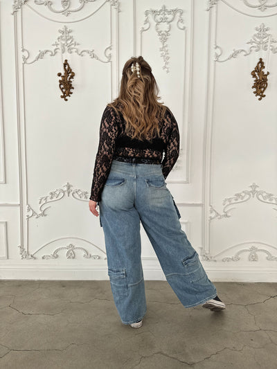 MILLIE Mid Waisted Skater Jean with Cargo Pockets