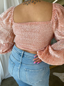 GEORGIA Peach Long Sleeve Front Tie Top