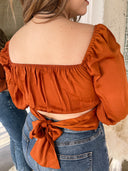 VIDA Bronze Satin Top with Back Tie Detail