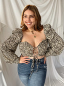 TATIANA Leopard Puff Sleeve Crop Top