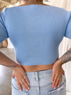 DIAMOND Baby Blue Soft Ribbed Crop Top with Safety Pin Closure