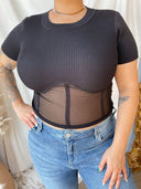 NADIA Black Cotton Ribbed Top