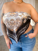 COCO Black Print Scarf Satin Bandana Top
