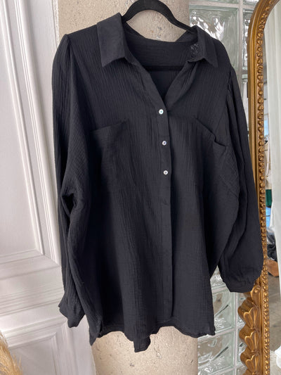 ANDY Black Oversized Gauze Fabric Shirt Jacket