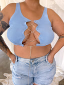 HEAT WAVE Baby Blue Soft Ribbed Tank with Diamond Strand Tie