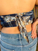 COCO Mustard Print Scarf Satin Bandana Top